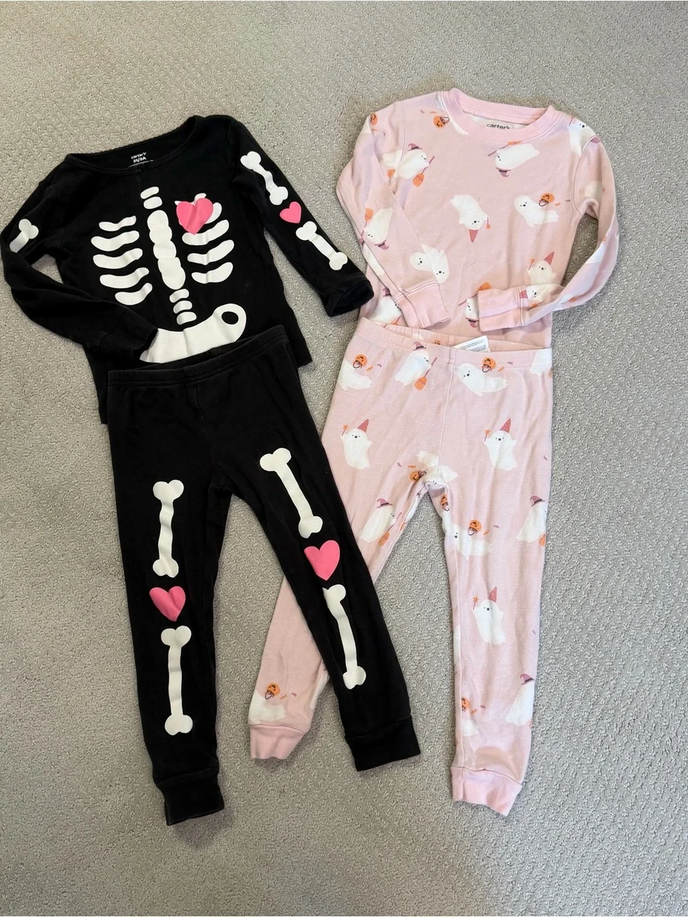 Carter's 3T Girl Halloween Jammies Black Skeleton & Pink Ghost 2-Pair Pajama Set